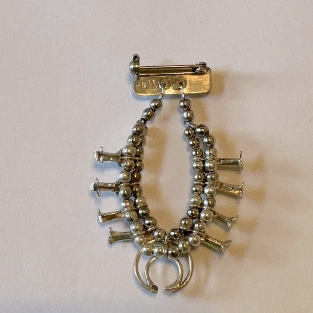 Turquoise Sterling Silver Mini Squash Blossom Necklace Pin Brooch. - Picture 3 of 6